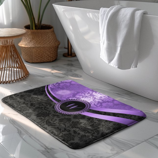 Modern Black & Purple Geometric Design Bath Mat (Creator Uploaded)