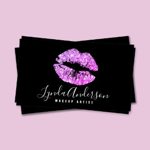 Modern black & purple glitter makeup artist business card