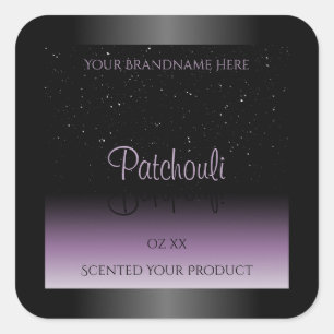 Modern Black Purple Gradient Product Label Glitter