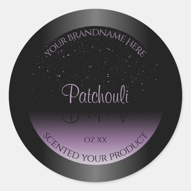 Modern Black Purple Gradient Product Label Glitter (Front)