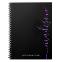 Modern Black Purple Name Monogram Initial Notebook