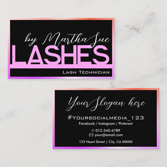 Modern Black Purple Pink Ombre Beauty Lashes Ideas Business Card (Front/Back)