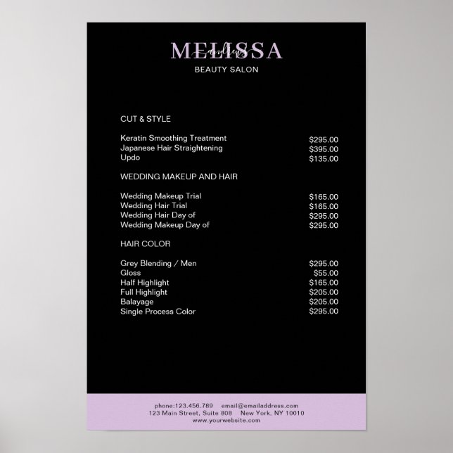 Modern Black Purple Price List Poster (Front)