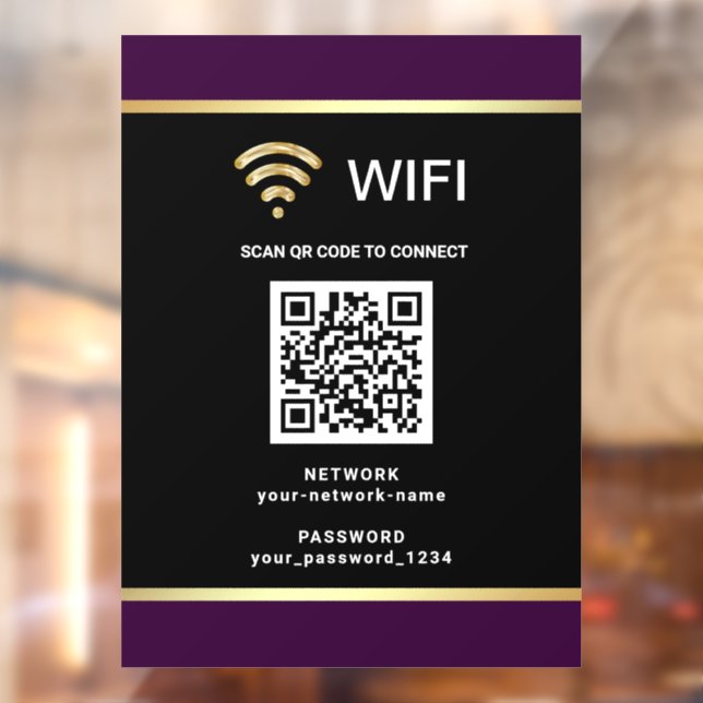 Modern Black Purple QR Code Wifi Network Password (Sheet 2)