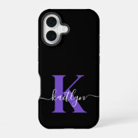 Modern Black Purple Script Monogram