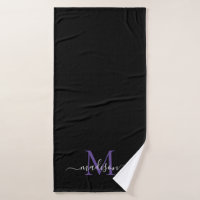 Modern Black Purple Violet Monogram Script Name