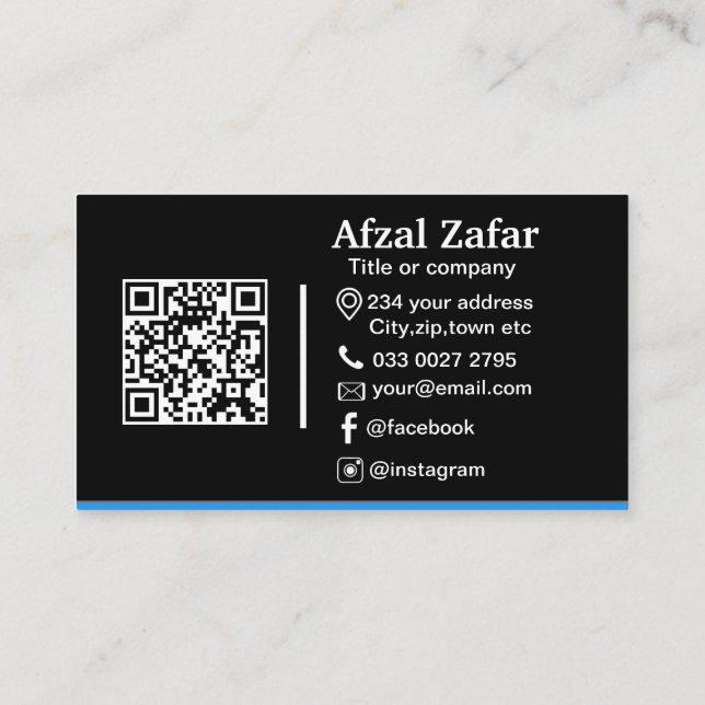 Modern black  qr code and business logo business card (Back)