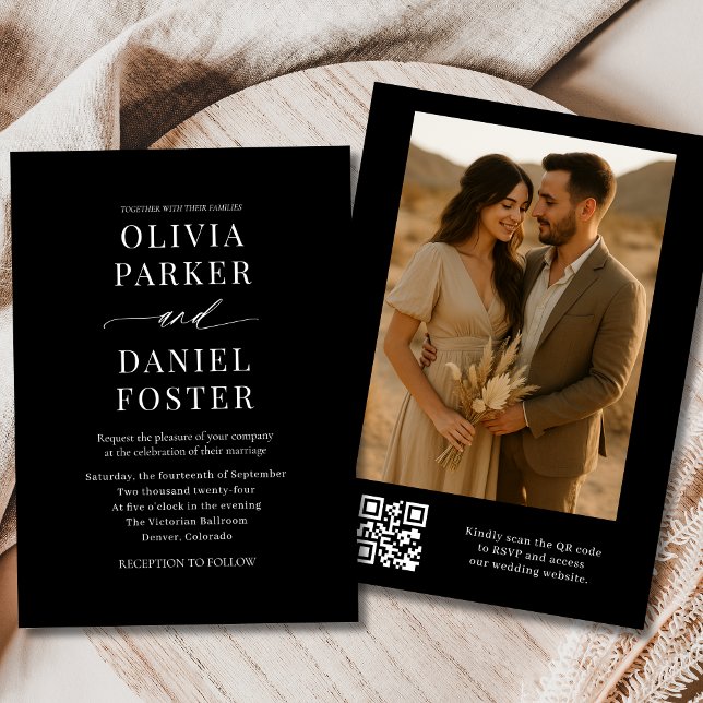 Modern Black QR Code Elegant Photo Wedding Invitation (Creator Uploaded)