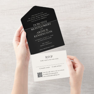 Modern Black QR Code Elegant Wedding All In One Invitation
