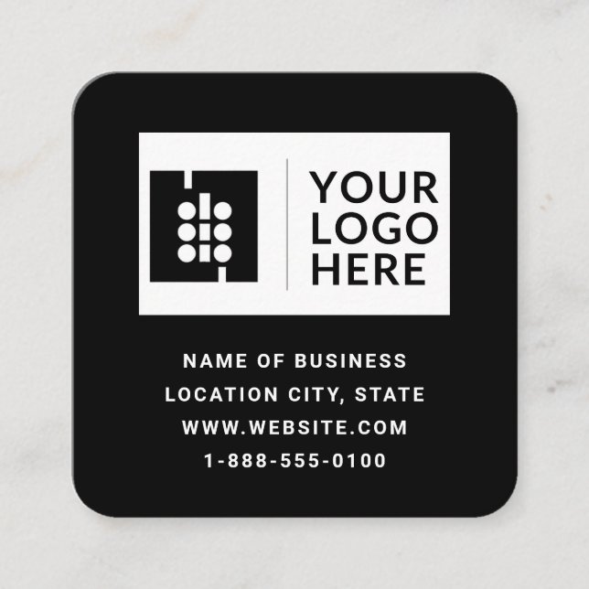 Modern Black QR Code Logo Square Card (Front)