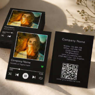 Modern Black QR Code Music Player Song Photo Business Card