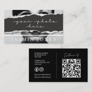 Modern Black QR Code Photo Business Card