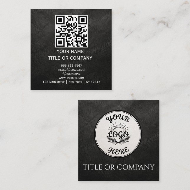 Modern black QR Code Square Business Card (Front/Back)