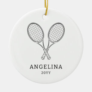 Modern Black Racket Personalised Name Tennis Lover Ceramic Ornament