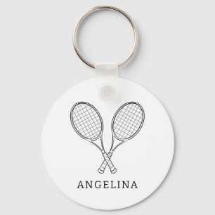 Modern Black Racket Personalised Name Tennis Lover Key Ring