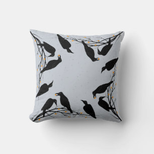 Modern Black Ravens Minimalist Pattern Cushion