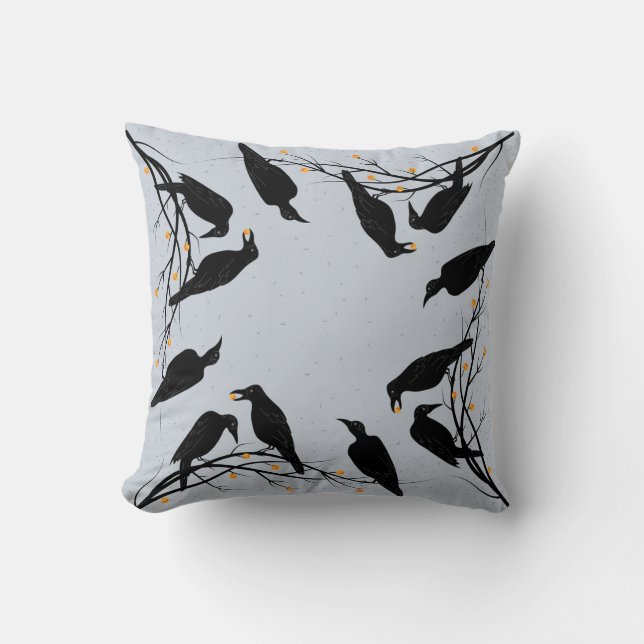 Modern Black Ravens Minimalist Pattern Cushion (Front)
