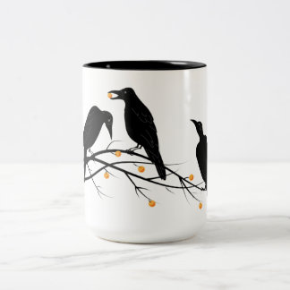 Modern Black Ravens Minimalist Pattern Two-Tone Coffee Mug