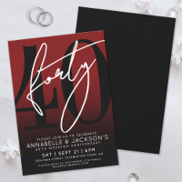 Modern Black Red 40th Anniversary Party