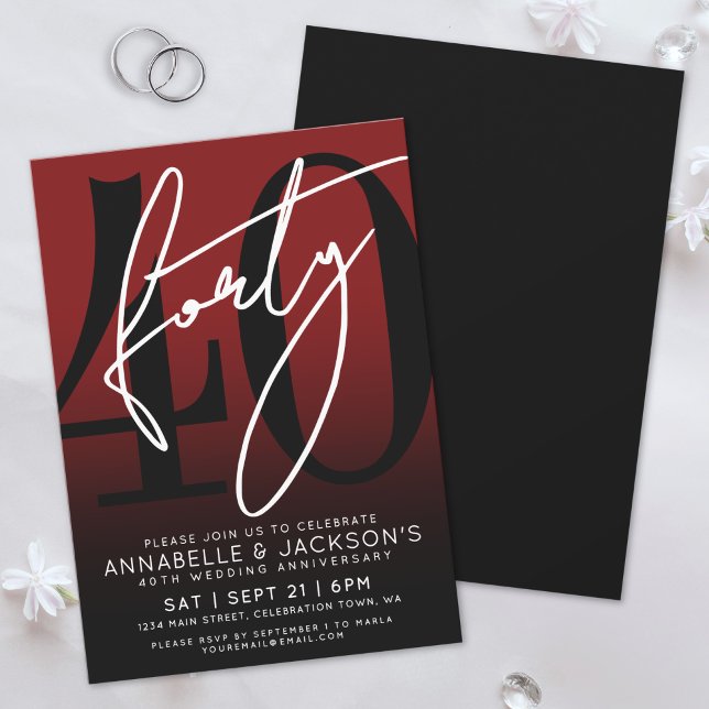 Modern Black Red 40th Anniversary Party Invitation (Modern Black Red 40th Anniversary Party Invitation)