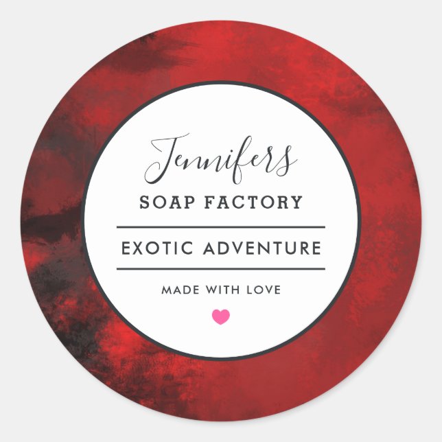 Modern Black & Red Abstract Candle Soap Scent Classic Round Sticker (Front)