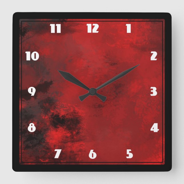 Modern Black & Red Abstract - Creative & Artistic Square Wall Clock (Front)