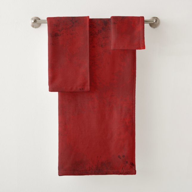 Modern Black & Red Abstract - Dark Mysterious Bath Towel Set (Insitu)