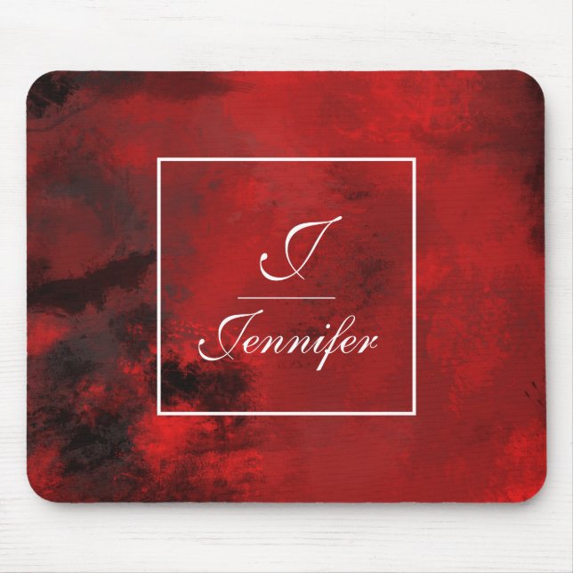 Modern Black & Red Abstract - Monogram Mouse Pad (Front)