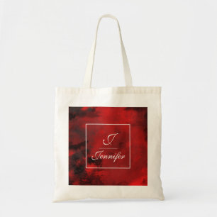 Modern Black & Red Abstract - Monogram Tote Bag