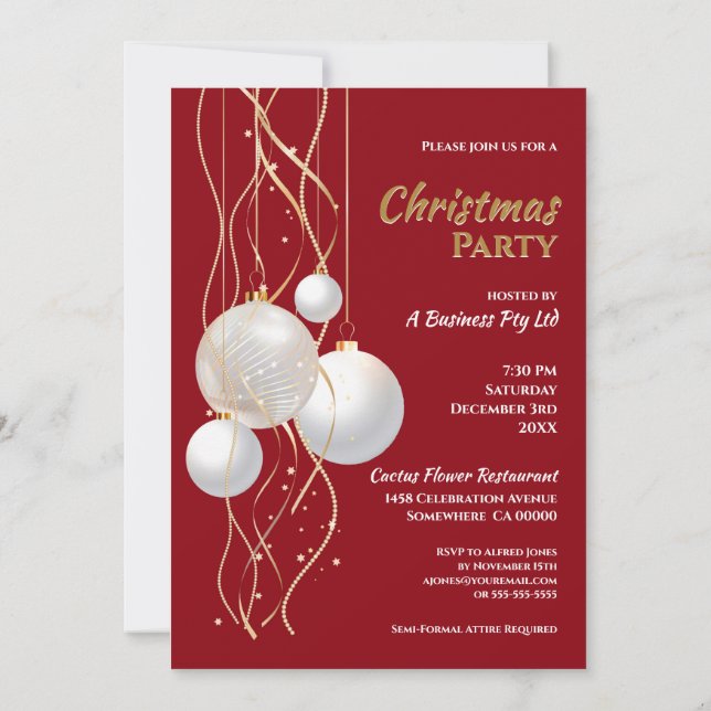 Modern Black, Red and Gold Christmas Party Invitation (Back)