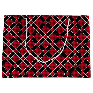 Modern Black, Red and White Chequered Large Gift Bag