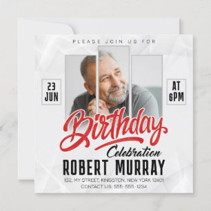 Modern Black, Red Birthday Celebration Man Photo Invitation