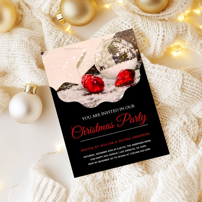 Modern Black & Red Christmas Party Invitation (Creator Uploaded)