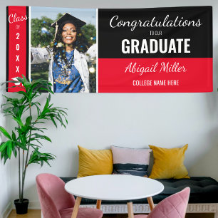 Modern Black & Red Congratulations Graduate Photo Banner