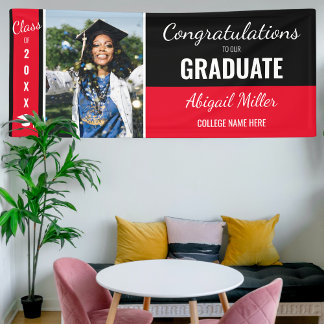 Modern Black & Red Congratulations Graduate Photo Banner