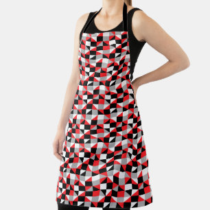 Modern Black Red Grey Geometric Pattern Apron