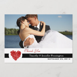 Modern black red heart thank you wedding flat card