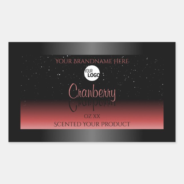 Modern Black Red Ombre Glitter Product Labels Logo (Front)