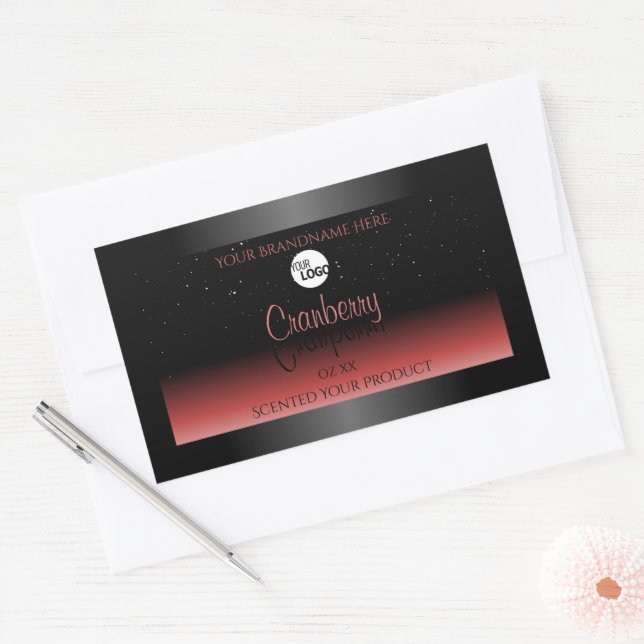 Modern Black Red Ombre Glitter Product Labels Logo (Envelope)