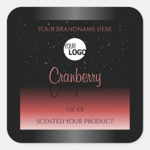 Modern Black Red Ombre Glitter Product Labels Logo