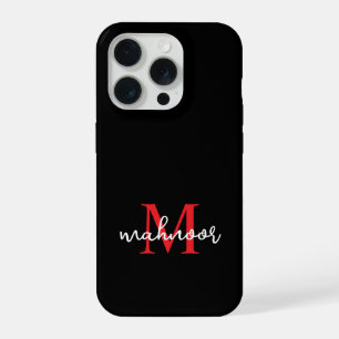 Modern Black Red Personalised Monogram Phone Case