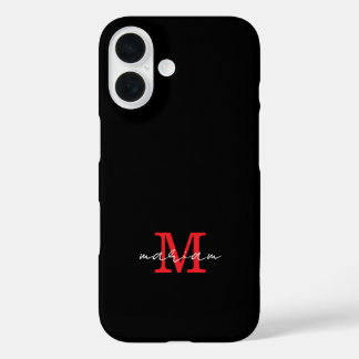 Modern Black Red Personalized Monogram Phone Case