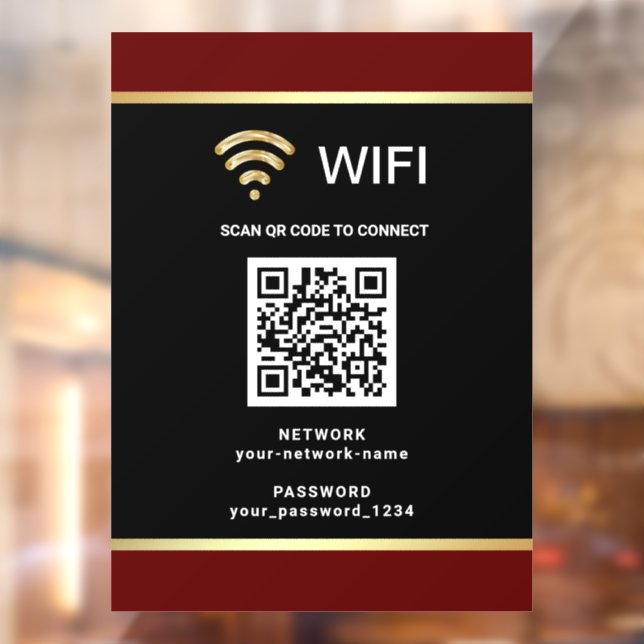 Modern Black Red QR Code Wifi Network Password (Sheet 2)