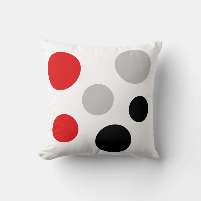 Modern Black Red Silver Circles on White Cushion (Front)