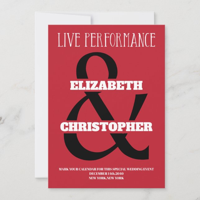 Modern Black Red White Performance Wedding Save The Date (Front)