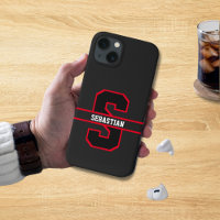 Modern Black Red White Personalised Monogram