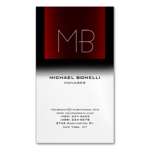 Modern black red white stylish monogrammed Magnetic business card