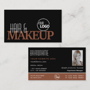 Modern Black Reddish Brown with Logo and Photo Business Card