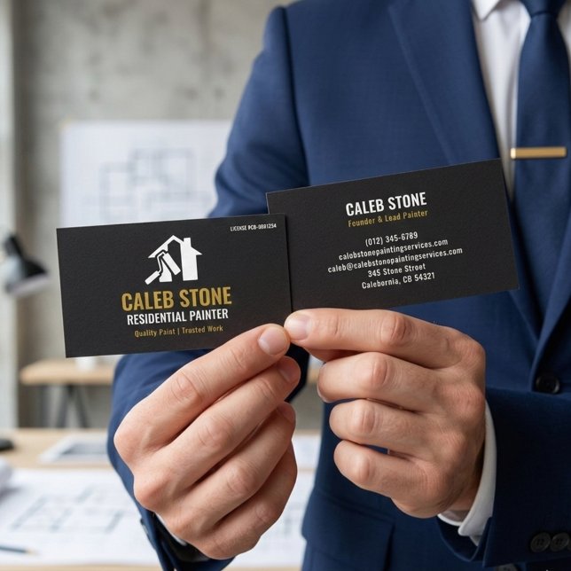 Modern Black Residential Painter & House Painting Business Card (Creator Uploaded)