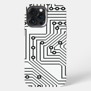 Modern Black Retro Computer Circuit Board Pattern iPhone 13 Pro Max Case